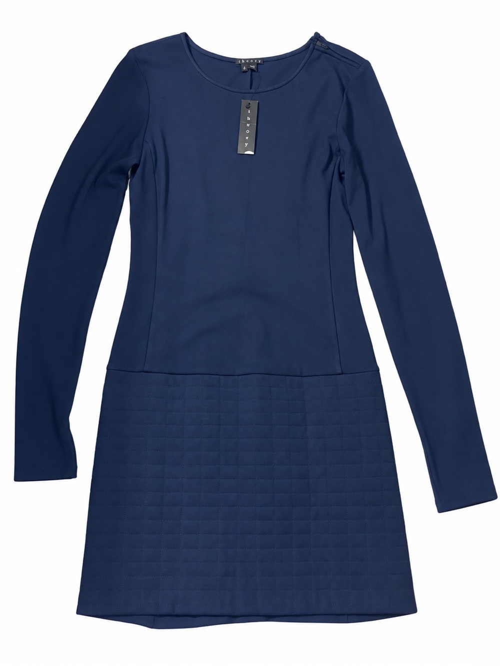 NWT Theory Mimi Q Quilted Stretch Jersey Mini Dress Dark Navy Blue Size S